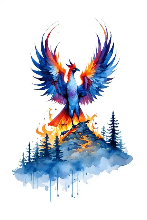 A Pheonix Rising Up Out Of A Burning Forest Landscape