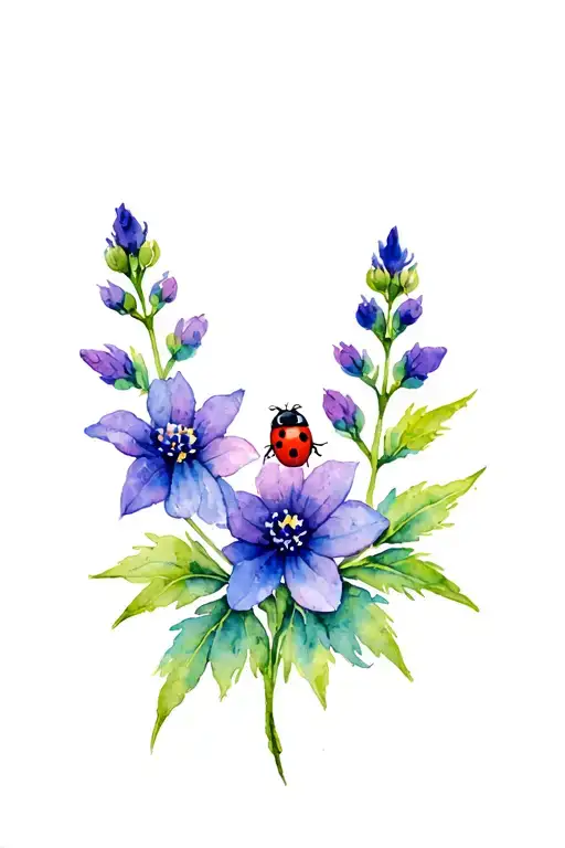 Larkspur Flower With Ladybug Sitting On Top