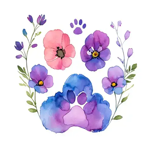 Birth Flowers With Paw Print Inside