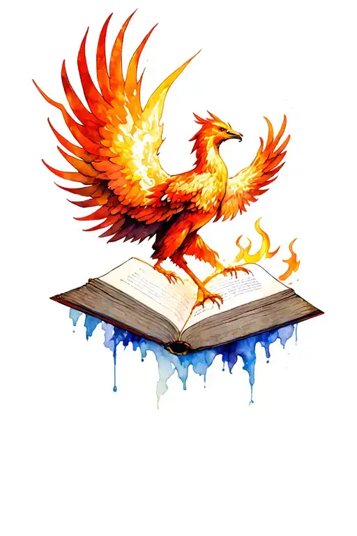 Open Book On Fire With Phoenix Coming Out Of It