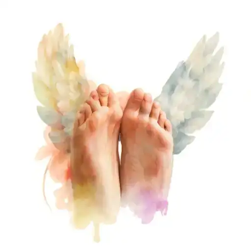 Angel Wings With Baby Feet And Halo