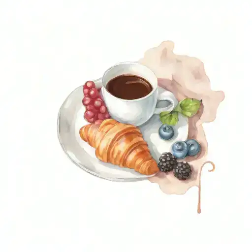 Plate Of Croissant With Berries And Coffee On The Side