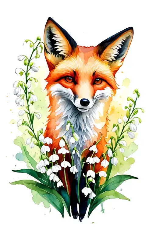 Fox With Lilly Of The Valley Flower