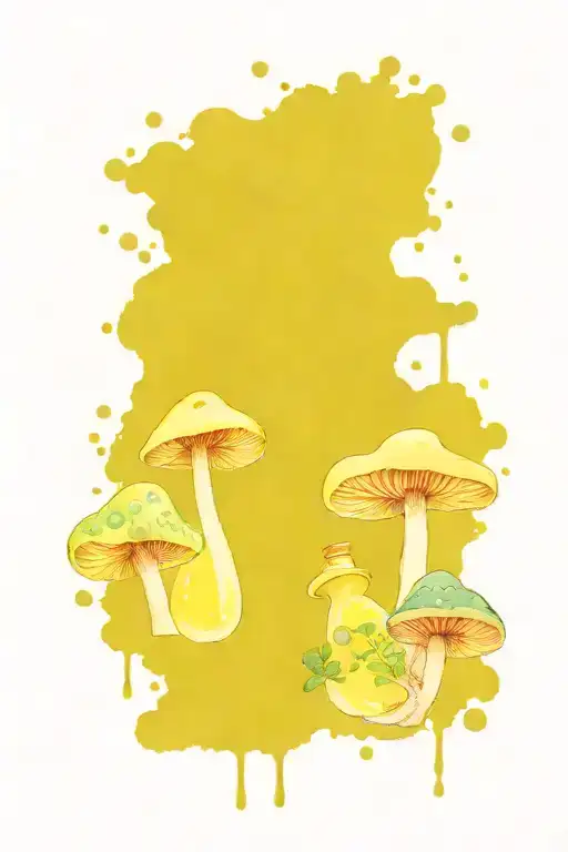 One Small Liquid-filled Potion Bottle With Color Filling Psychedelic Mushrooms Growing Around Them