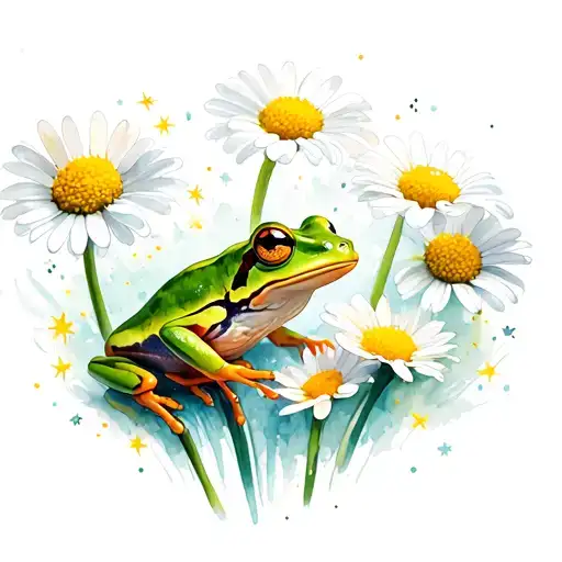 Treefrogs In Shasta Daisies With Star Dust Being Painted