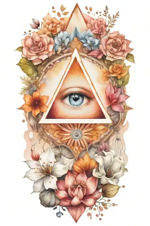 All Seeing Eye In Mandala With Flowers And Mushrooms