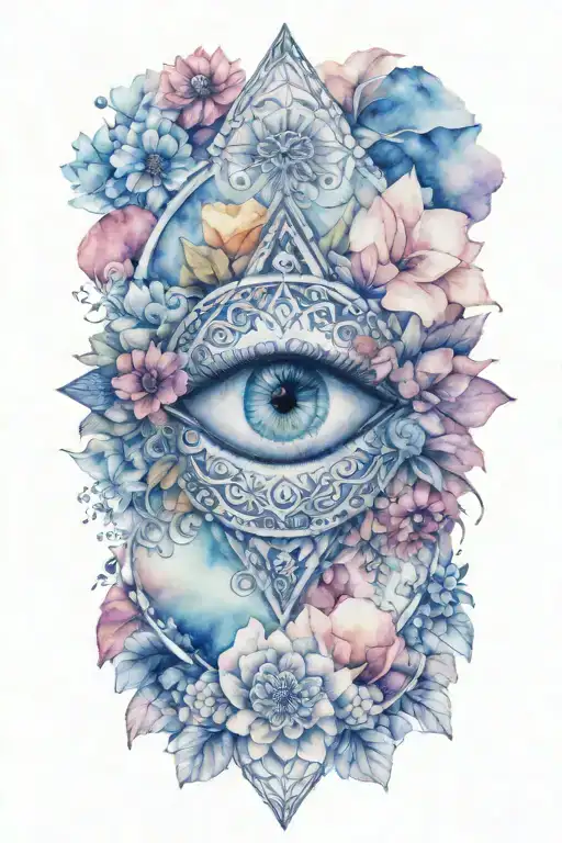 All Seeing Eye In Mandala With Flowers And Mushrooms