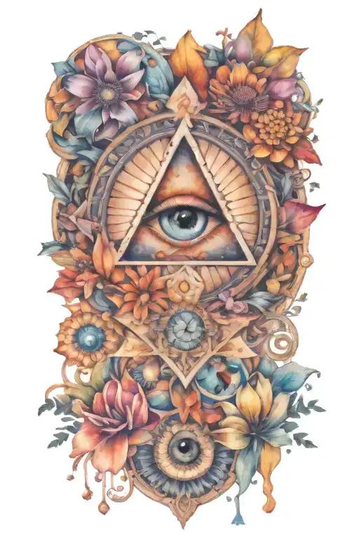 All Seeing Eye In Mandala With Flowers Mushrooms Crystals