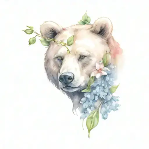 Bear Face With Lily Of The Valley And Hawthorn Flowers