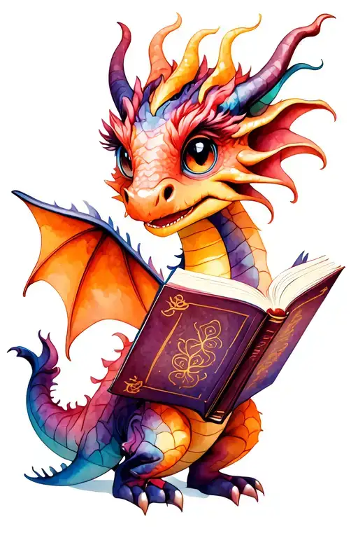 Realistic Cute Dragon Reading A Book With Images Flying From Pages