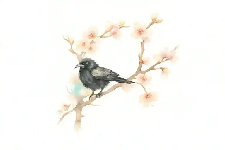 Cherry Blossom And Crow