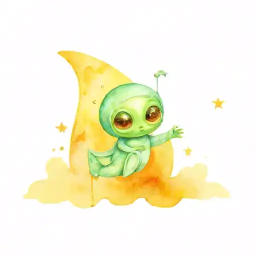 Baby Alien And Spaceship From The Moon