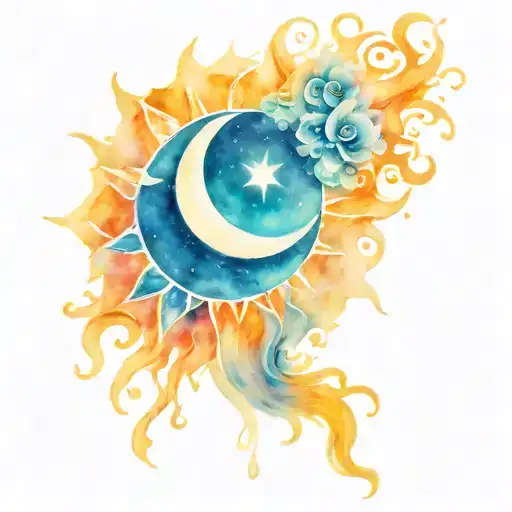 Sun And Moon With Energy Vibration Between Them