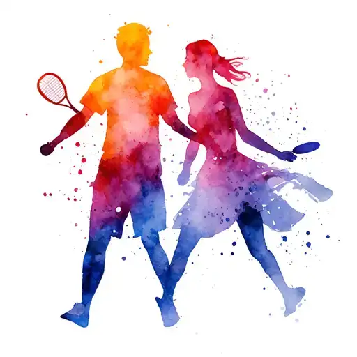 Married Couple Playing Padel Tennis Background Splashes