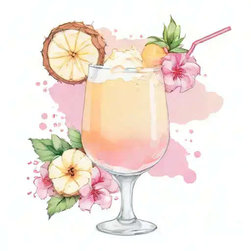 Minimalist Pina Colada Cocktail In Watercolor