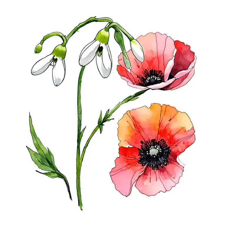 Snowdrop And Poppy Flower Sketch Planted