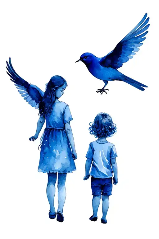 Mom And Children Huming Birds