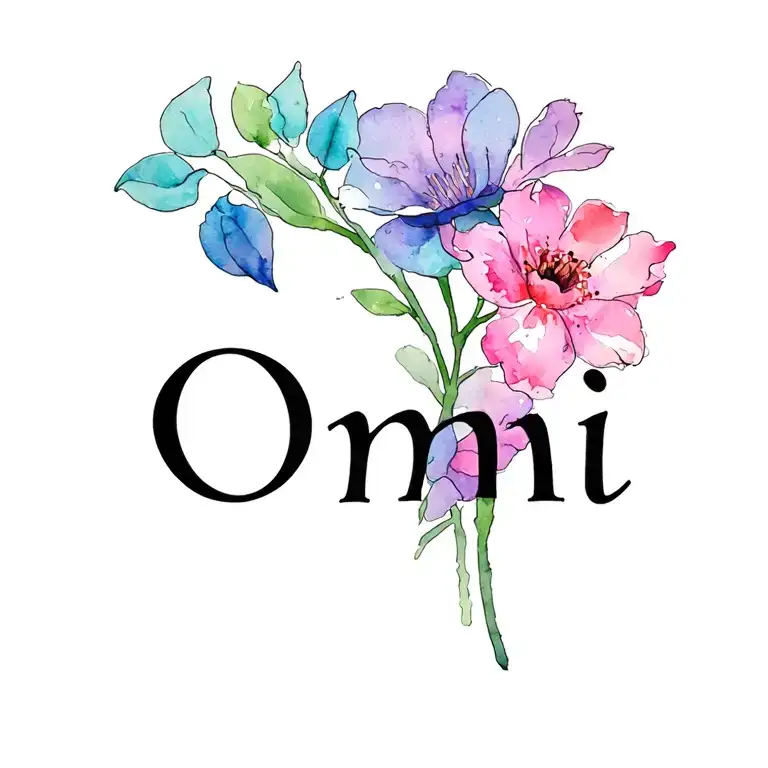 Small Ankle Tattoo With Floksie Flower And The Word Omi