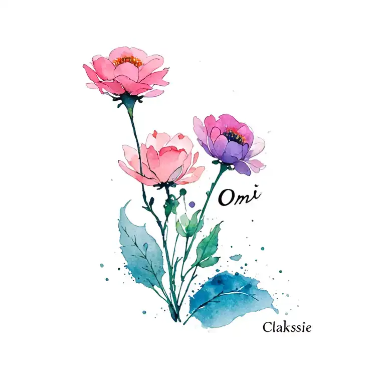 Small Ankle Tattoo With Floksie Flower And The Word Omi