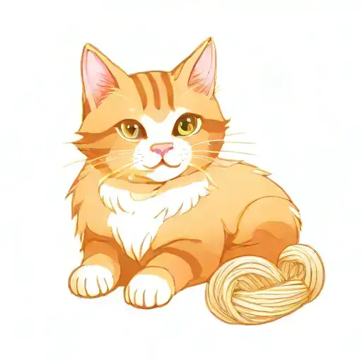 A Cat Doodle Art Design Featuring A Cat Playing With Yarn In A Whimsical Style