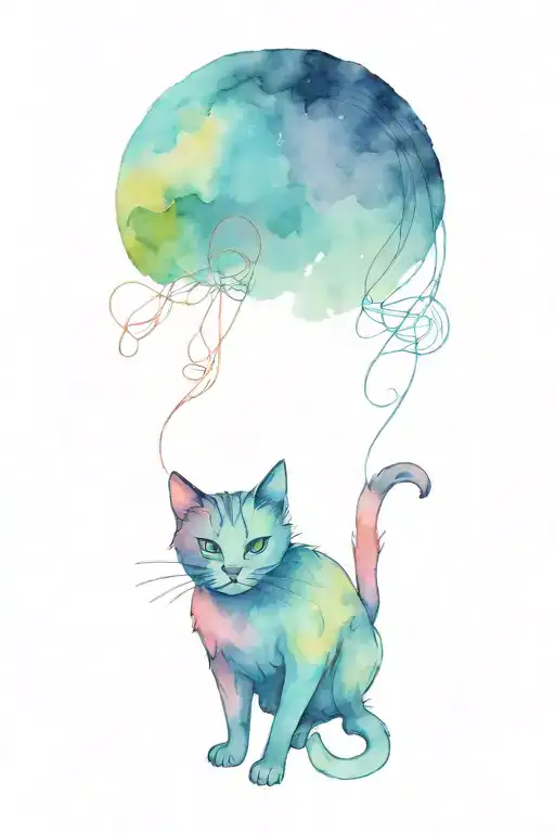 A Cat Doodle Art Design Featuring A Cat Playing With Yarn In A Whimsical Style