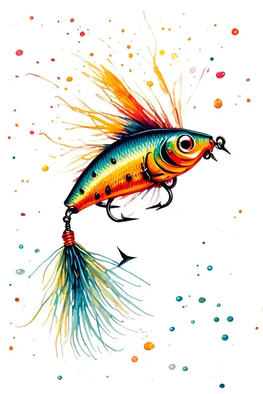 Flyfishing Lure With Bright Watercolour Splashes Everywhere In The Background