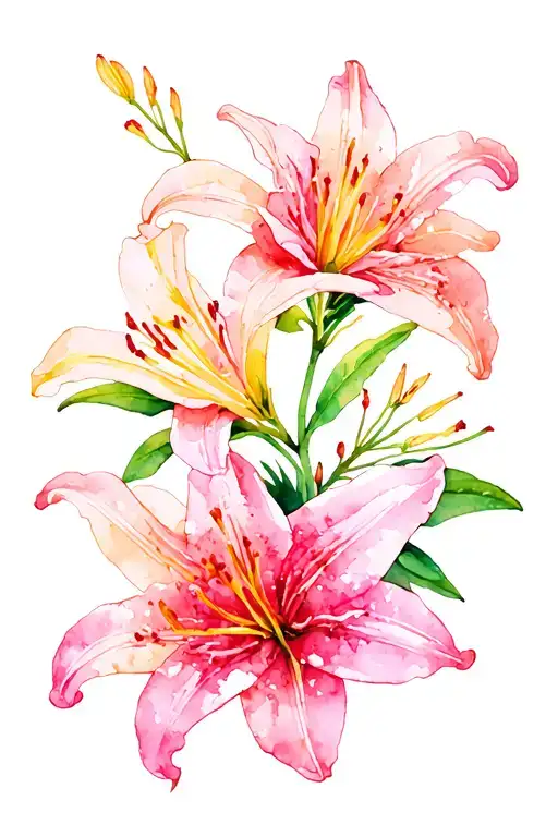 Azalea And Lily Flowers Intertwined