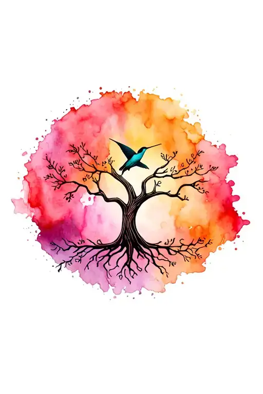 Tree Of Life With Hummingbird Hovering