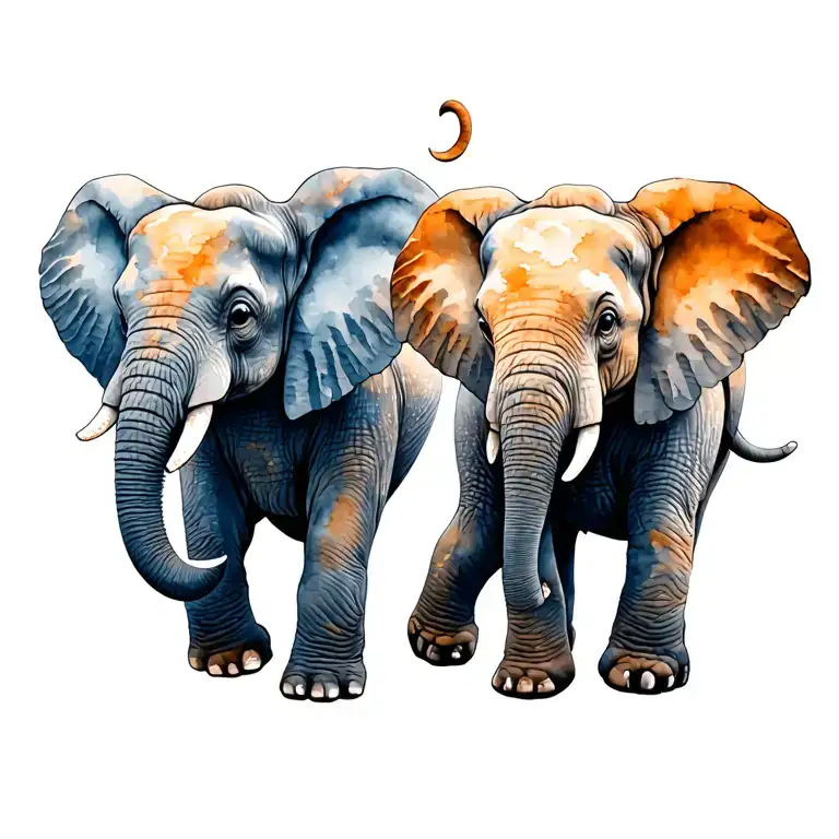 Two Baby Elephants Walking Togther