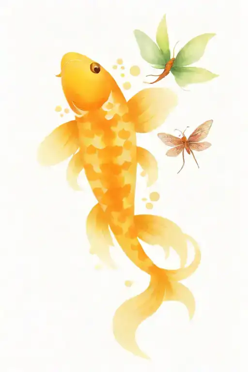 Koi Fish And Dragonfly Flying