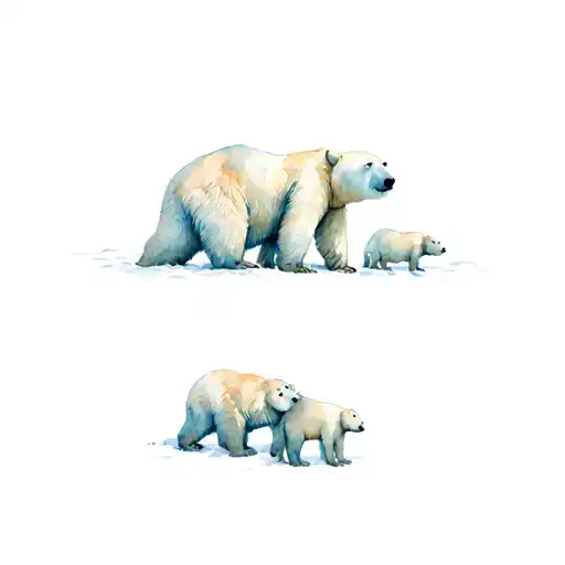 Polar Bear And 3 Cubs Surrounded