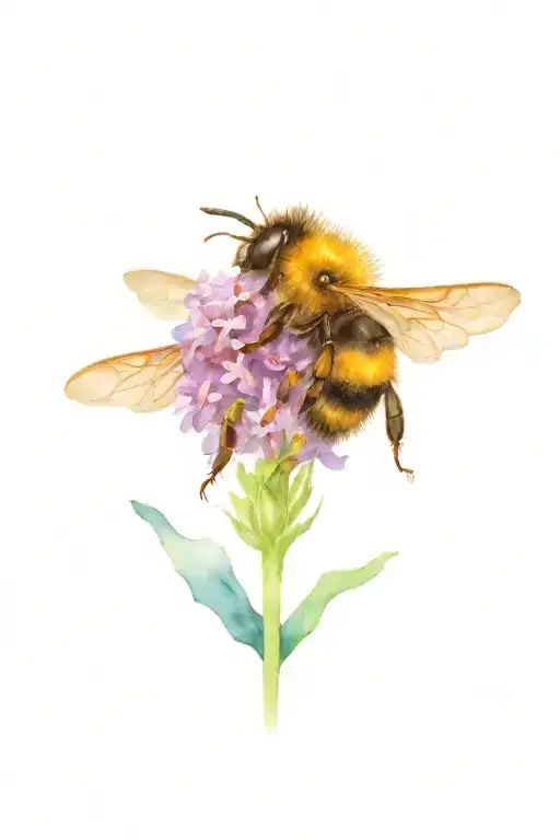 A Bumblebee With Multiple Lavenders And Other Flowers In The Color Blue