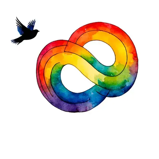 Autism Infinity Rainbow In Sunset Colours With A Small Black Bird Flying Into It