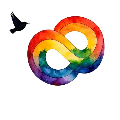 Autism Infinity Rainbow In Sunset Colours With A Small Black Bird Flying Into It