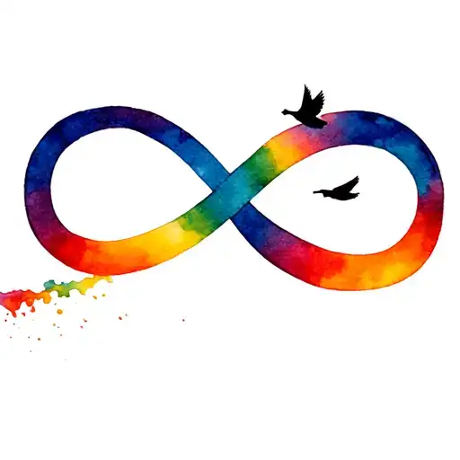 Autism Infinity Symbol In Sunset Colurs With Small Black Bird Flying Out Of The Edge Of The Rainbow
