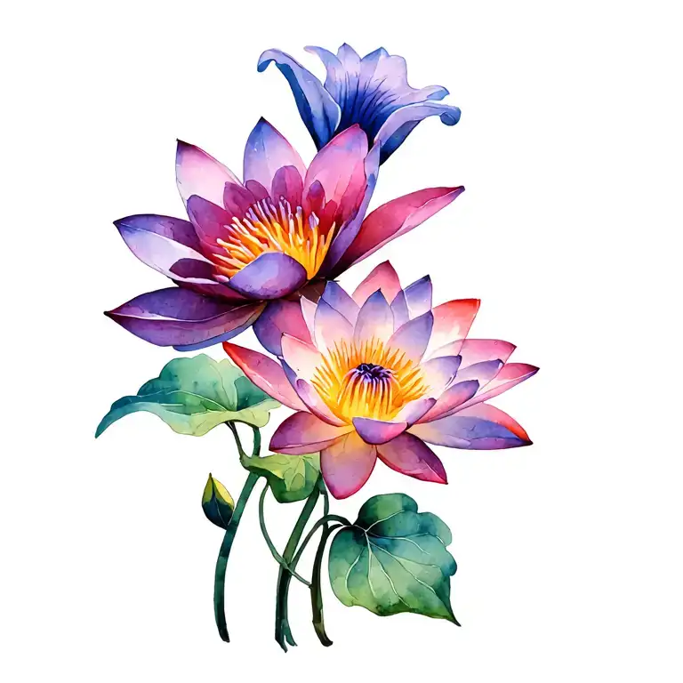 Water Lily And Morning Glory Flowers Connected