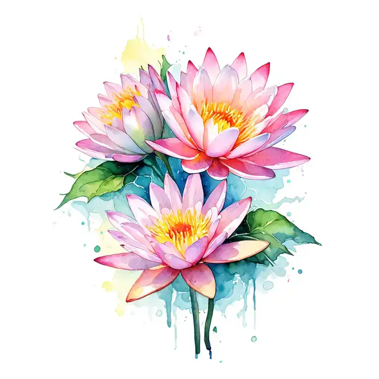 2 Water Lily And 1 Aster Flowers Intertwined Symbolizing