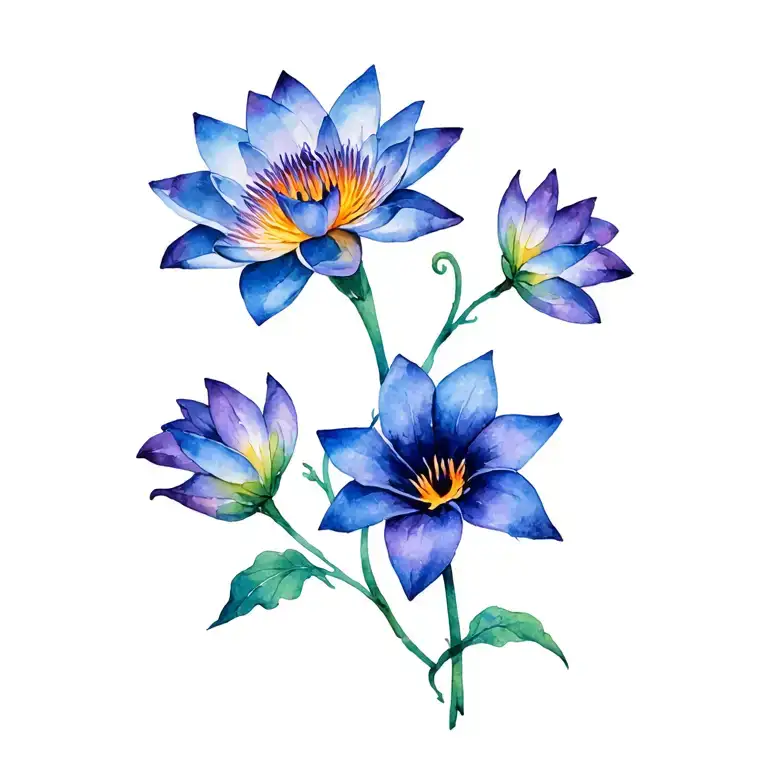 2 Water Lily And 1 Morning Glory Flower Intertwined Symbolizing