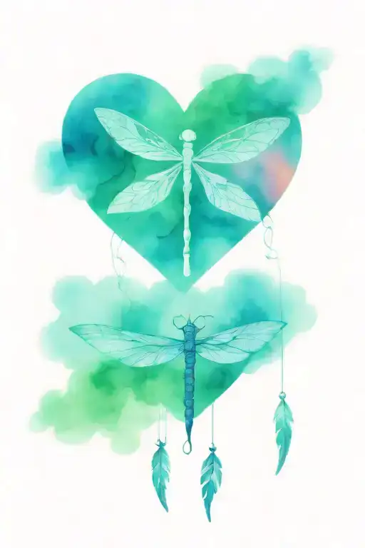Cross Going Through Heart With Dragonfly And Dream Catcher