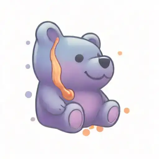 A Traditional Style Tattoo Of A Gummy Bear Holding A Bitcoin Logo