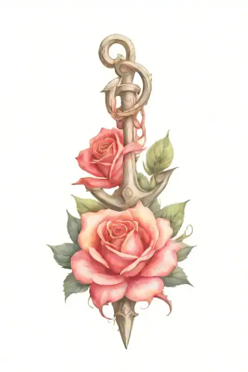 Anchor And Rose With Thorns Intertwined