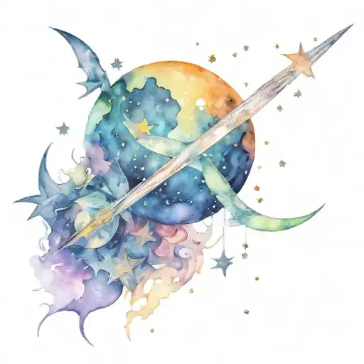 Full Moons Merging In Space With A Shooting Star