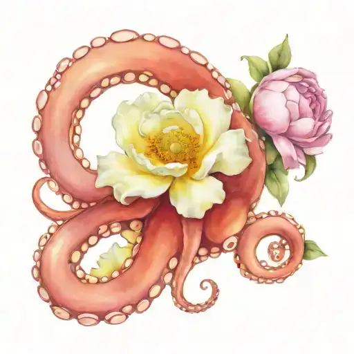 Octopus With Peony Flower Bouquet