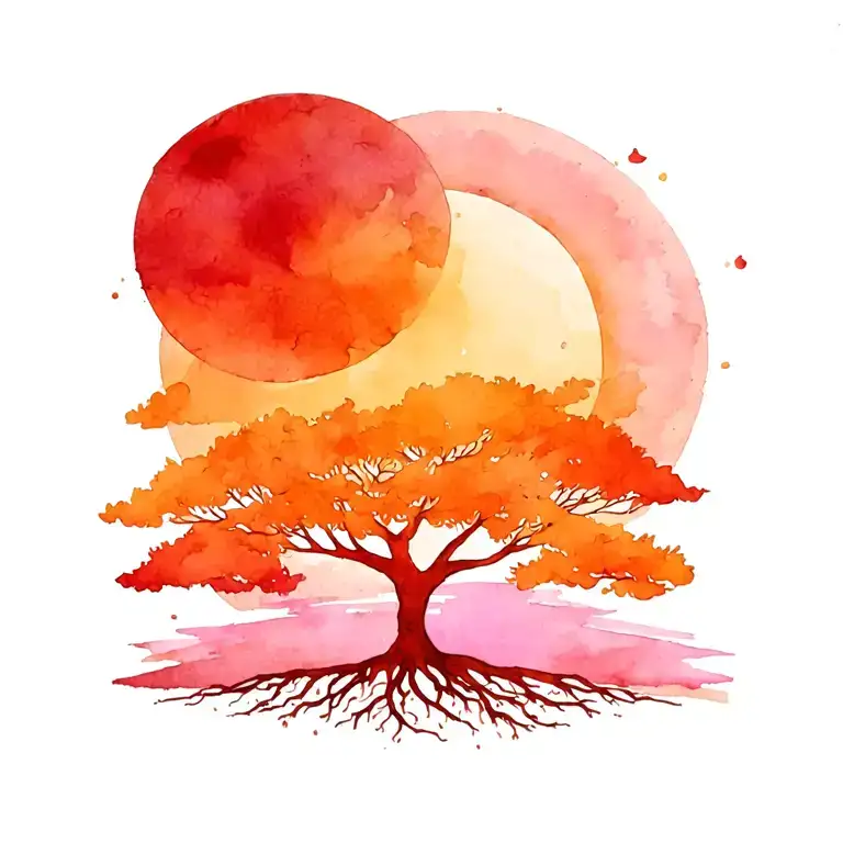 Sun And Tree Of Life Intertwined Symbolizing