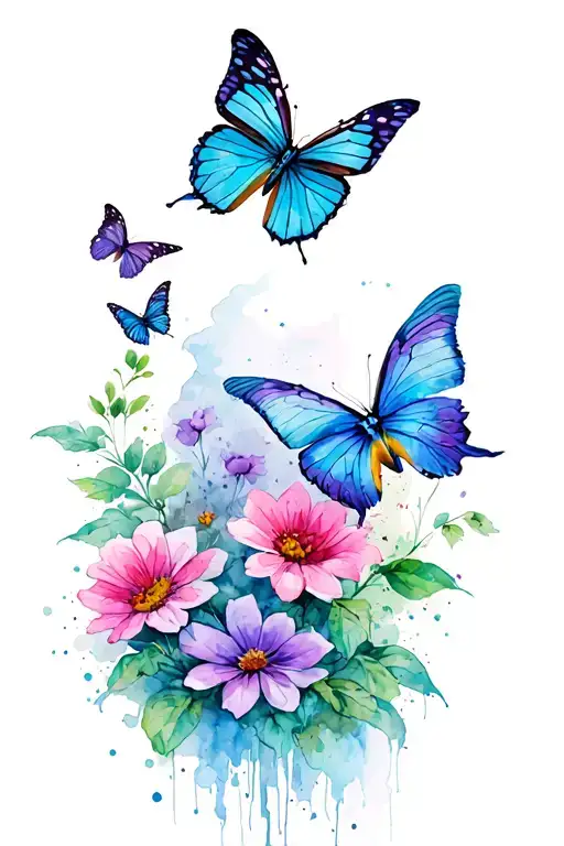 Butterflies Flowers And A Bird Flying