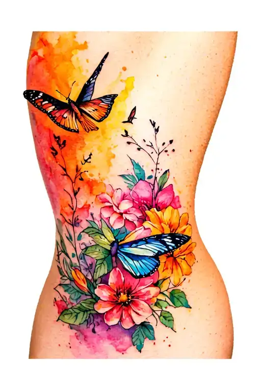 Butterflies Flowers And A Bird Flying Sleeve