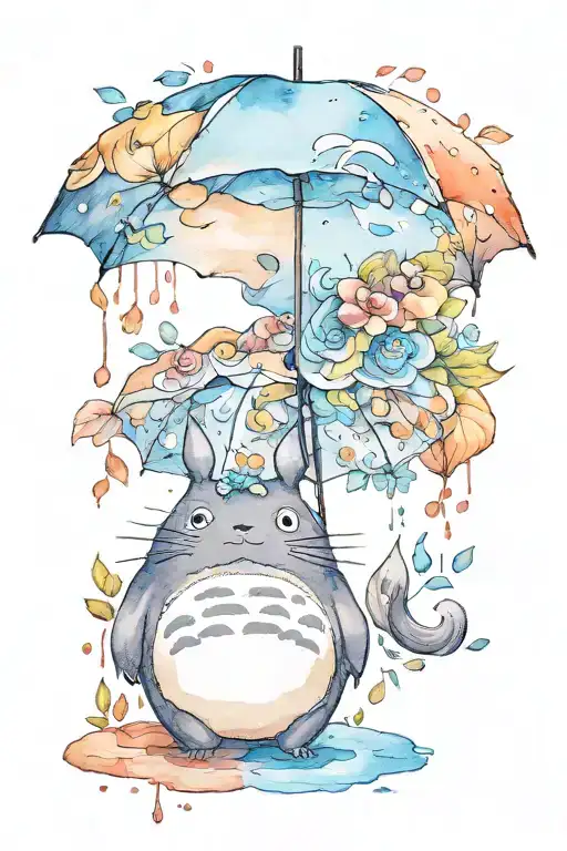 Happy Totoro With Umbrella