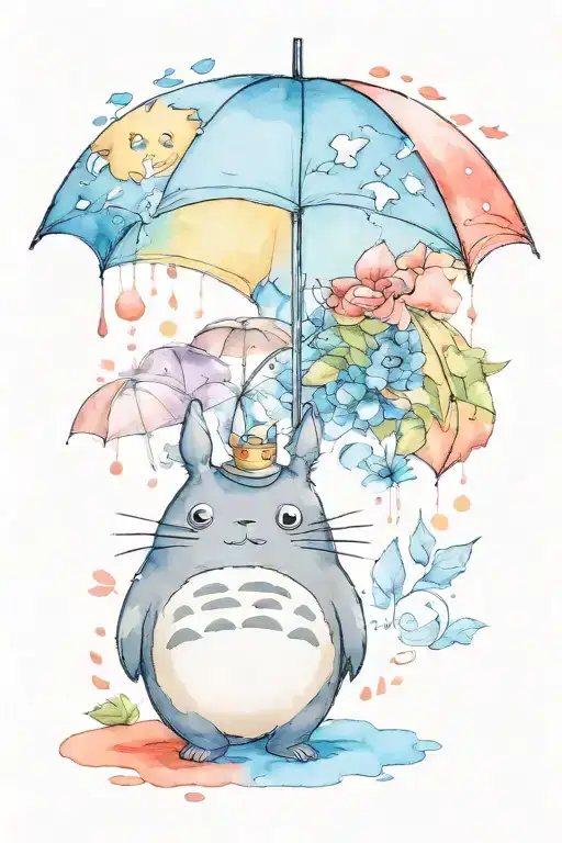 Happy Totoro With Umbrella