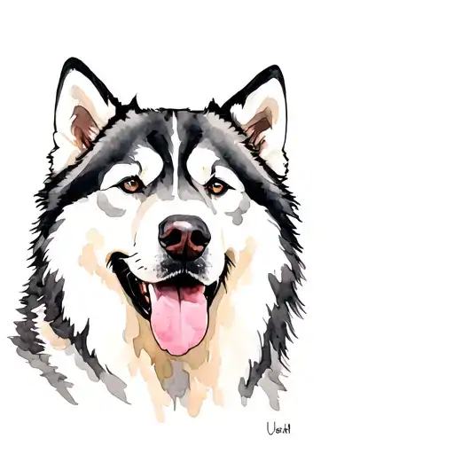Malamute Portrait Wise Happy Old Forest Sushi Hungry Black Lined Fine