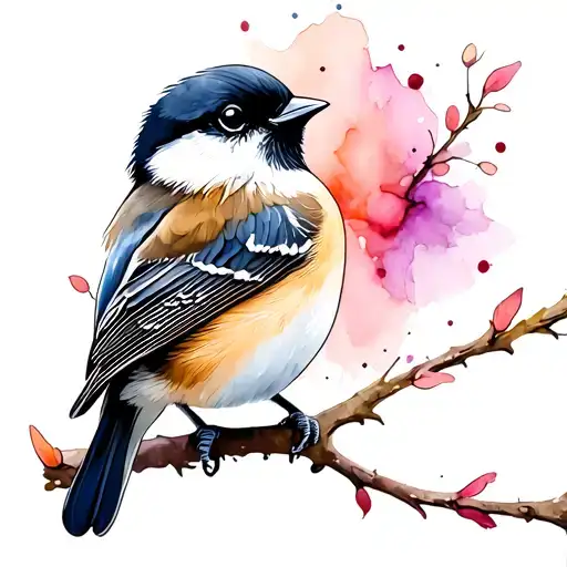 Line Art Chickadee Perched